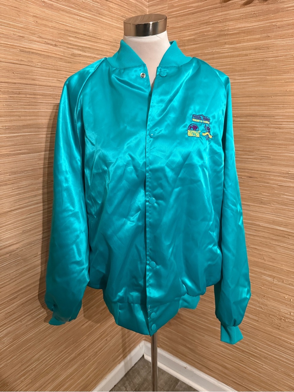 Vintage Satin Teal Snap-Front Jacket - “Primm Valley Casino”